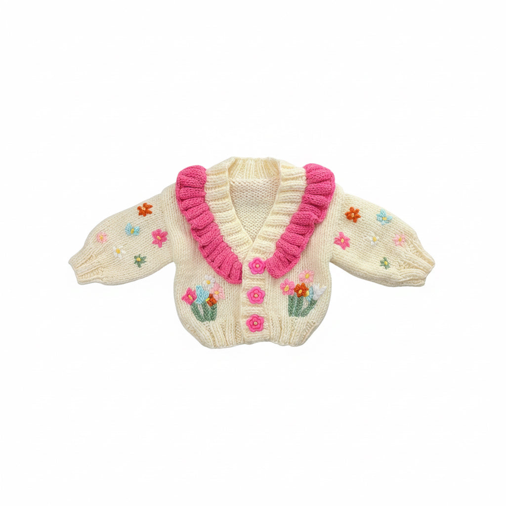 Handmade Floral Knit Baby Cardigan