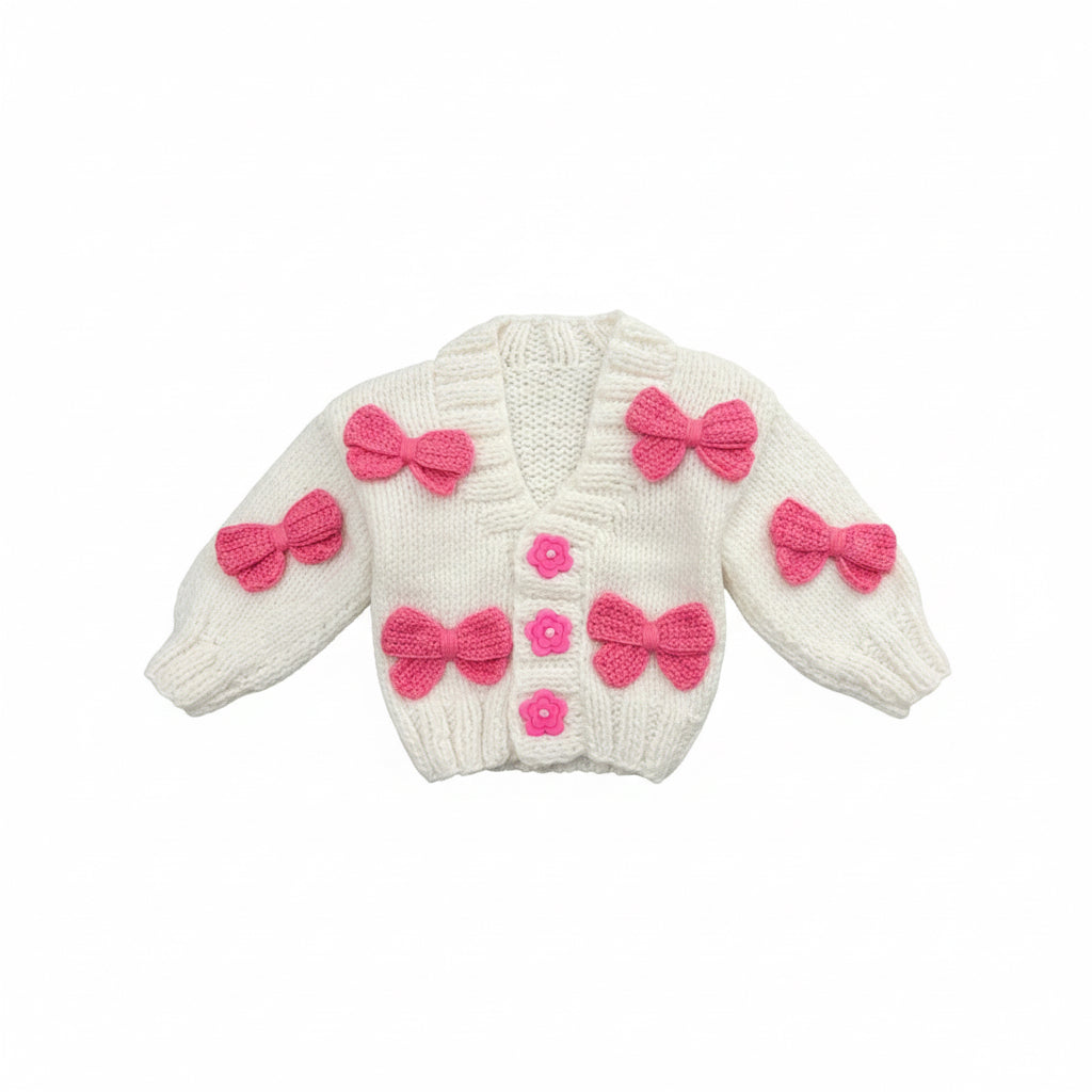 Handmade Pink Bow Knit Cardigan
