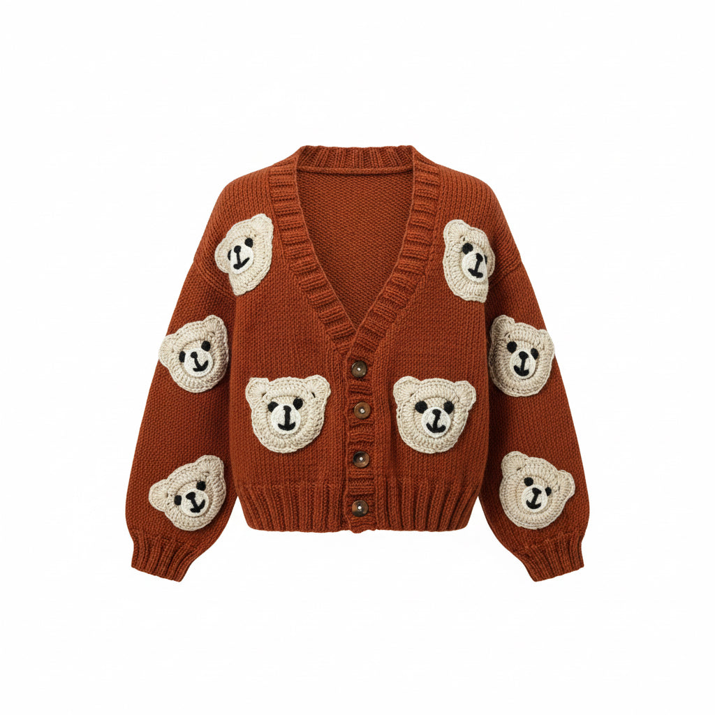 Handmade Teddy Bear Knit Cardigan