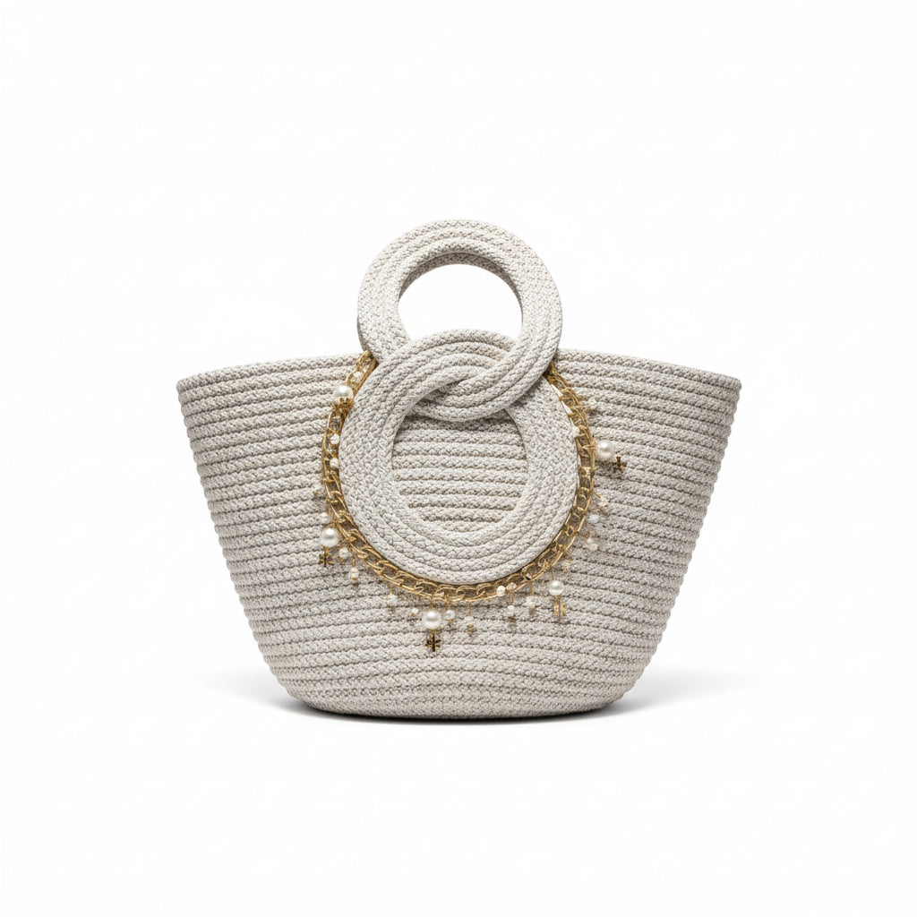 Gold Chain & Pearl Rope Bag | Handmade Boho Tote
