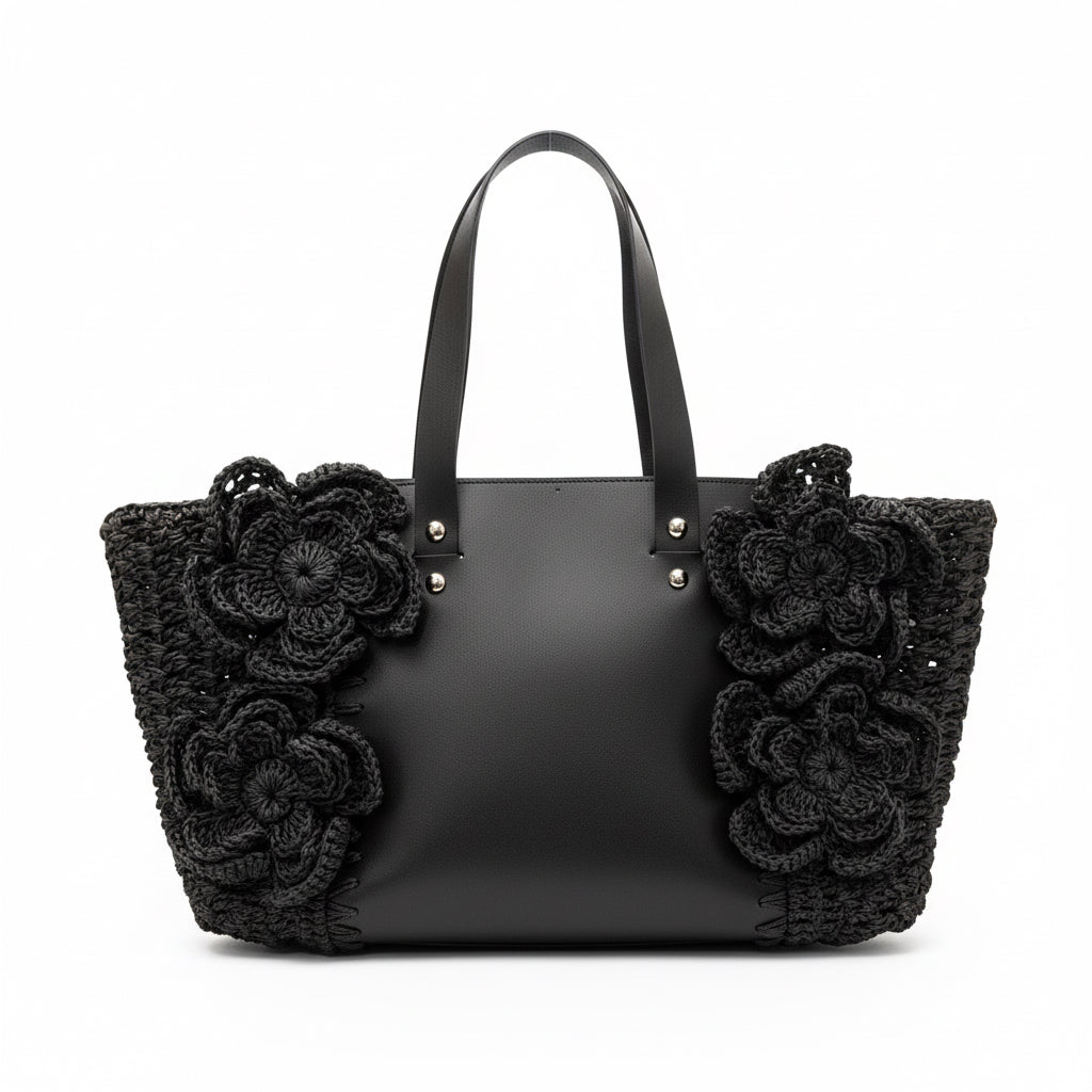 Hand-Embroidered Rose Bag