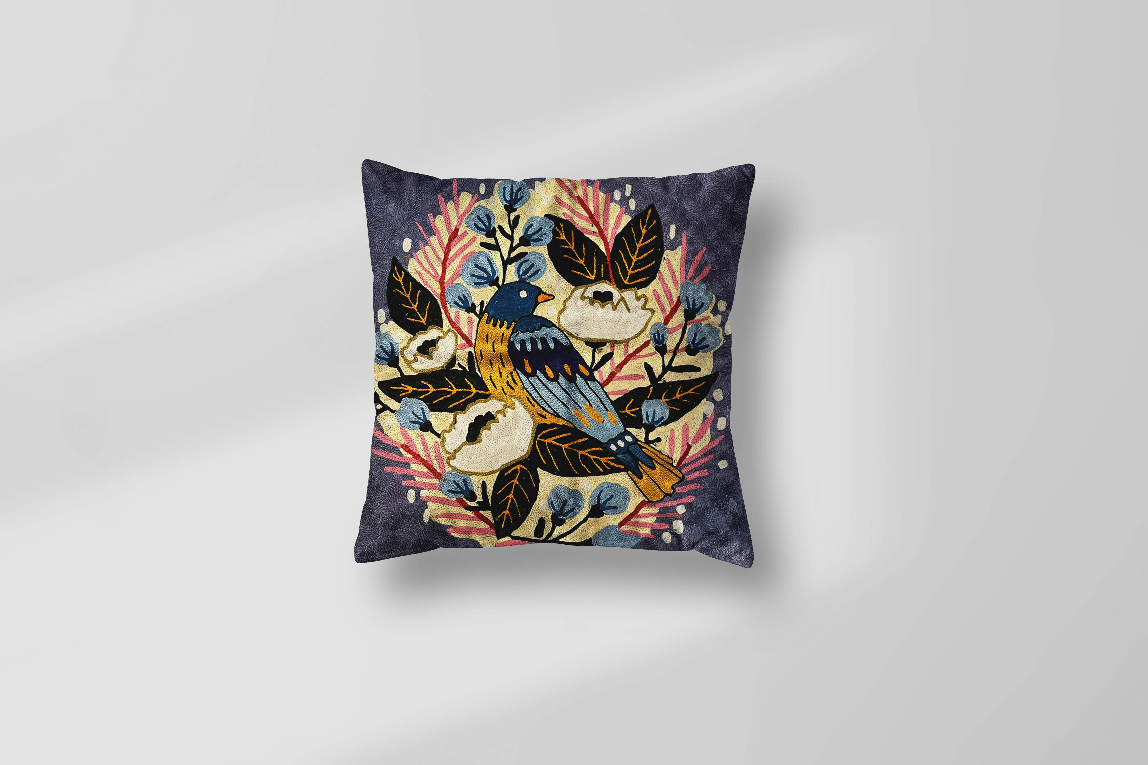 Handmade Decorative Cushion | Bird & Botanical Pattern