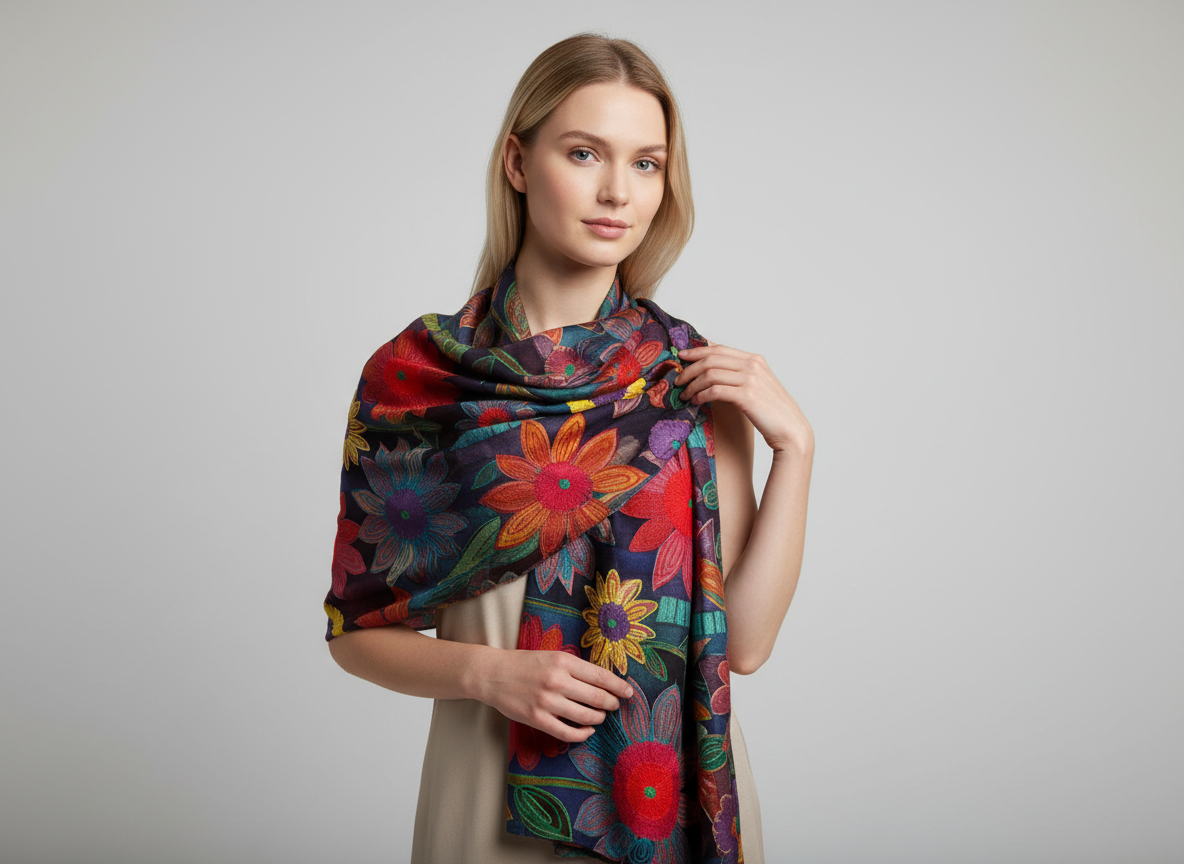 Cashmere Shawl with Silk Embroidery