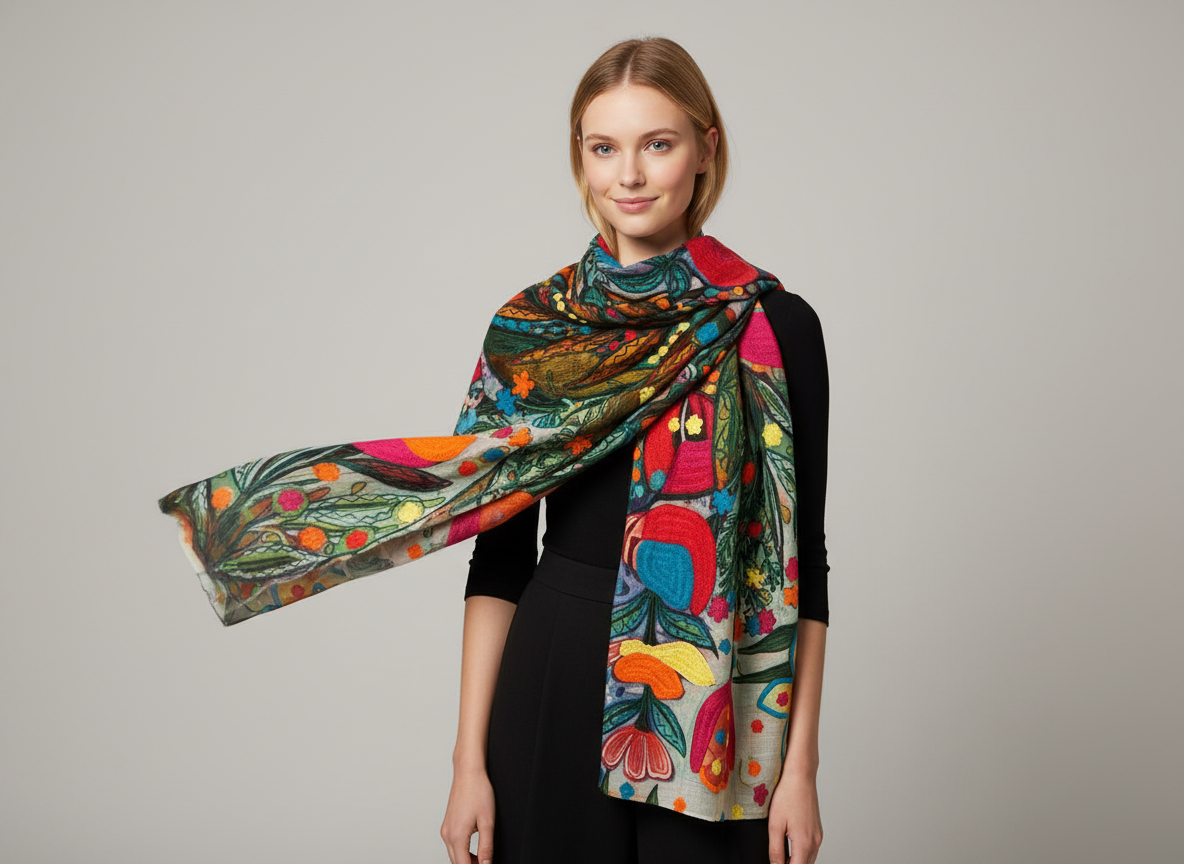 Cashmere Shawl with Silk Embroidery