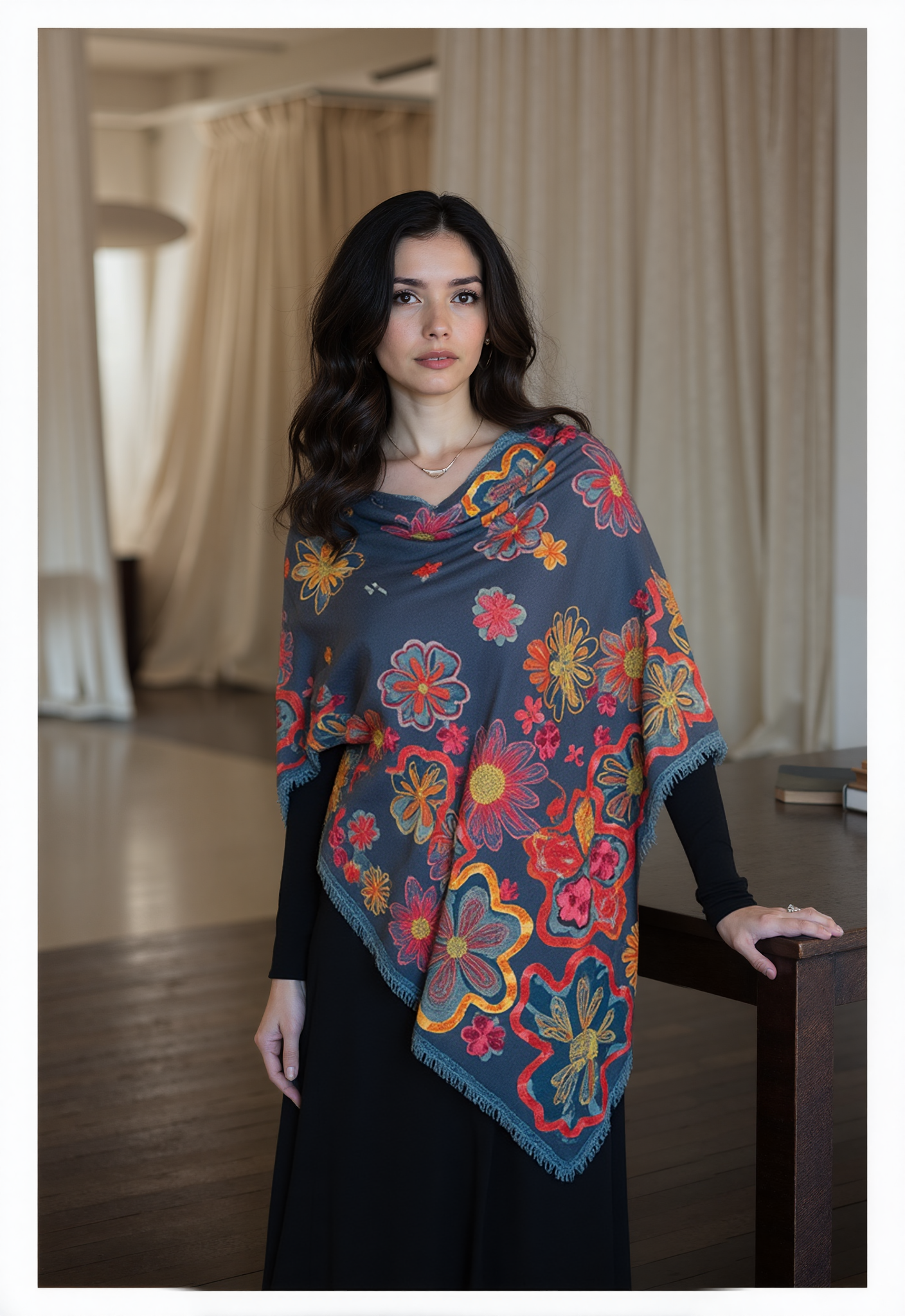 Pamuk İpek Çiçek Desenli Şal