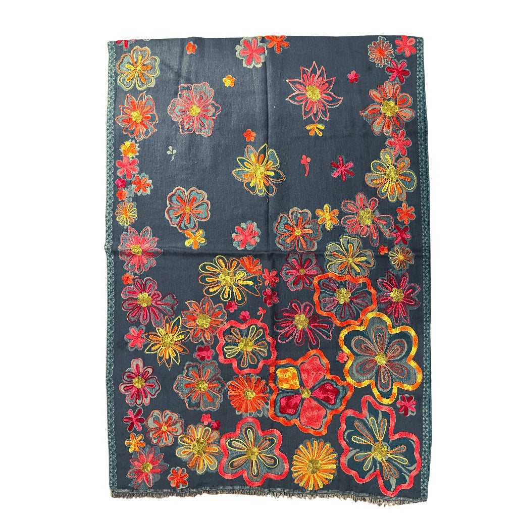 Pamuk İpek Çiçek Desenli Şal