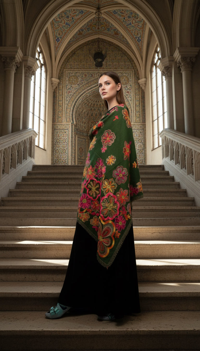 Pamuk İpek Çiçek Desenli Şal