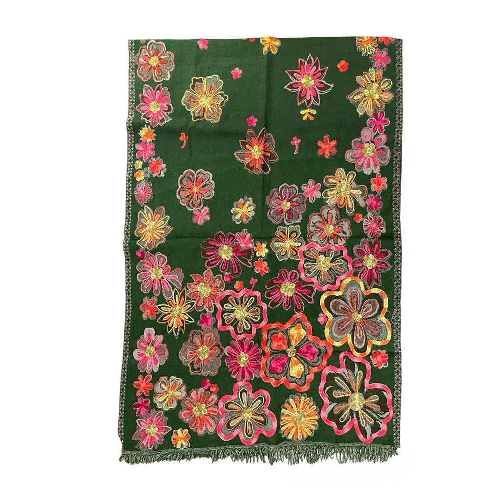 Pamuk İpek Çiçek Desenli Şal