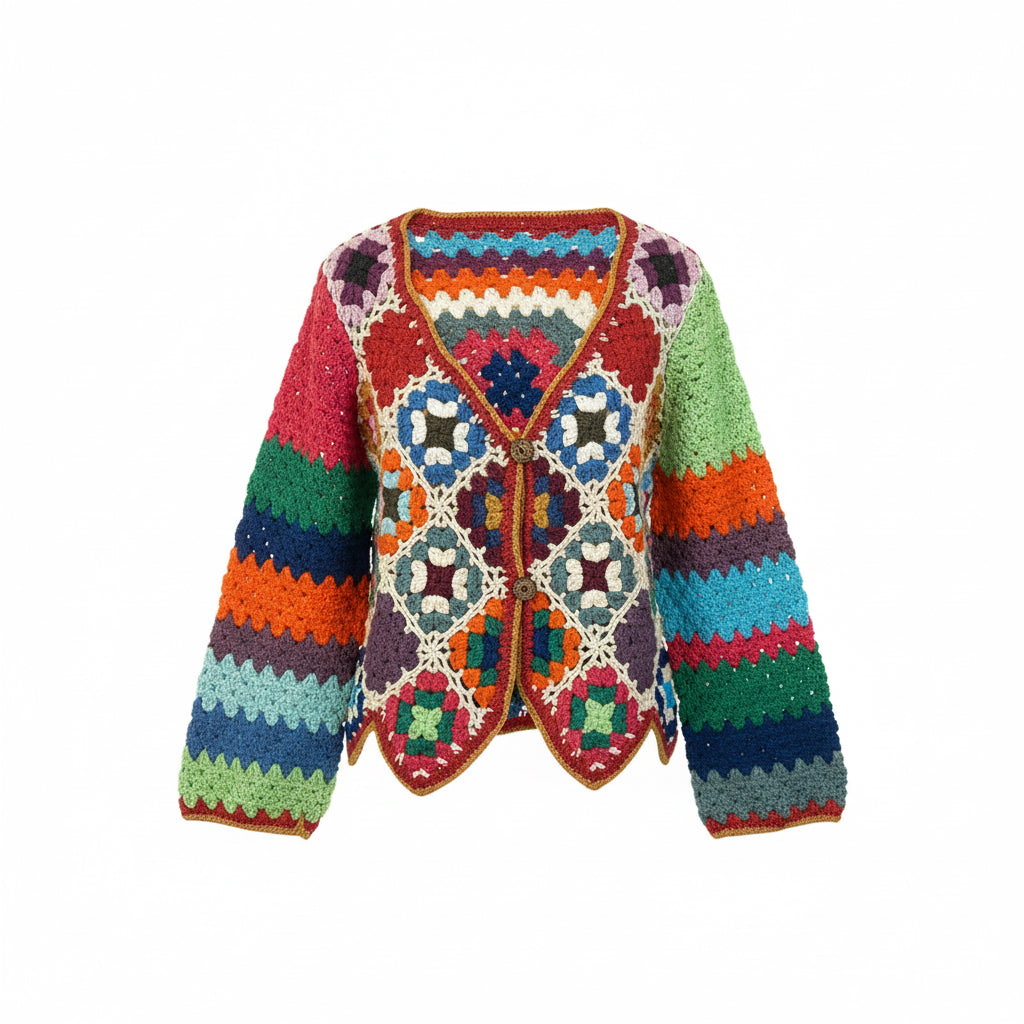 Handmade Crochet Colorblock Cardigan