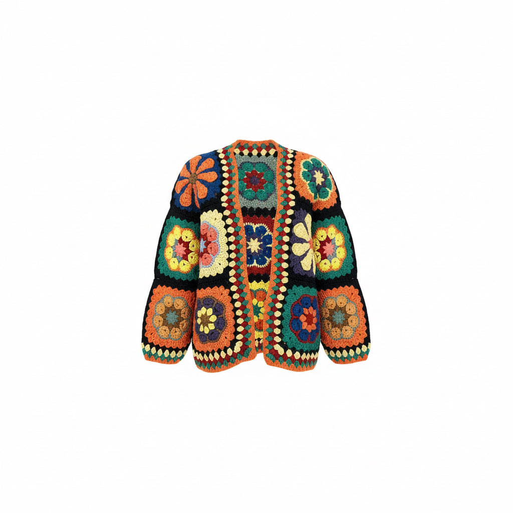 Handmade Multicolor Crochet Jacket – Retro Floral Pattern