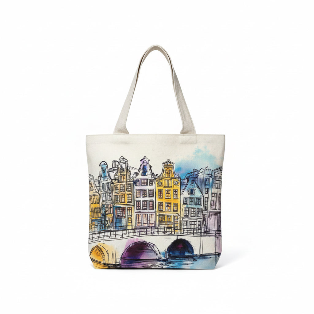 Amsterdam Houses – Double-Sided Handmade Canvas Tote Bag