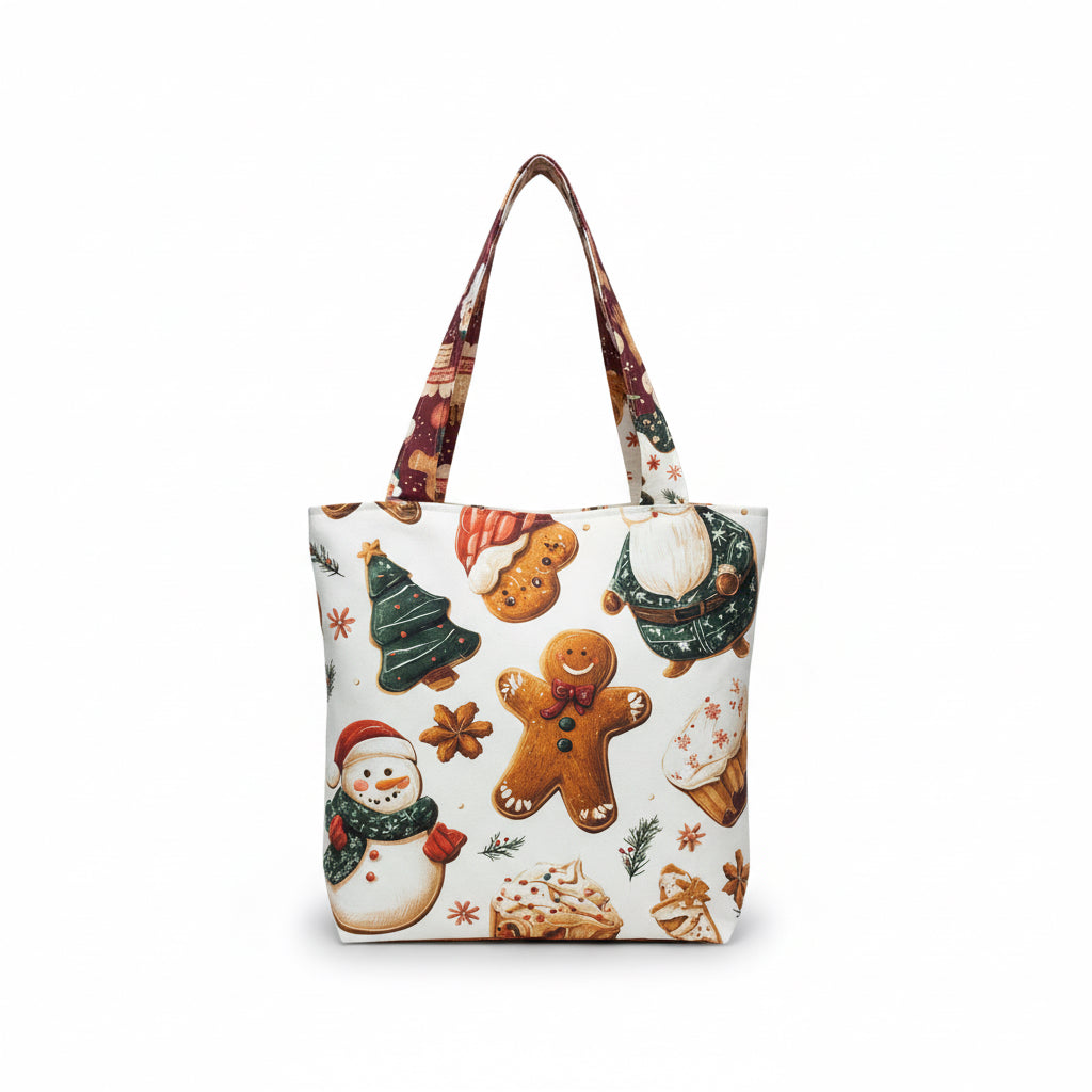 Gingerbread Joy – Christmas Double-Sided Handmade Canvas Tote Bag