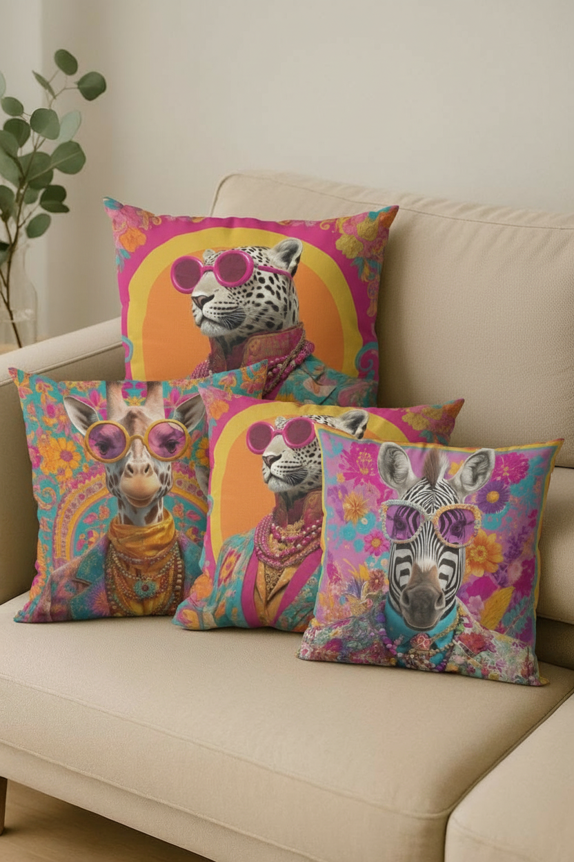 Funky Animal Portrait Pillow Cover Set – Pack of 3