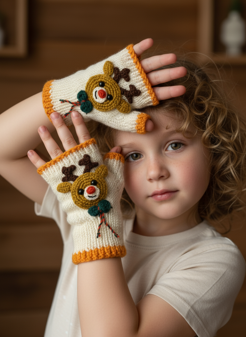 Handmade Kids’ Mittens | Reindeer Design