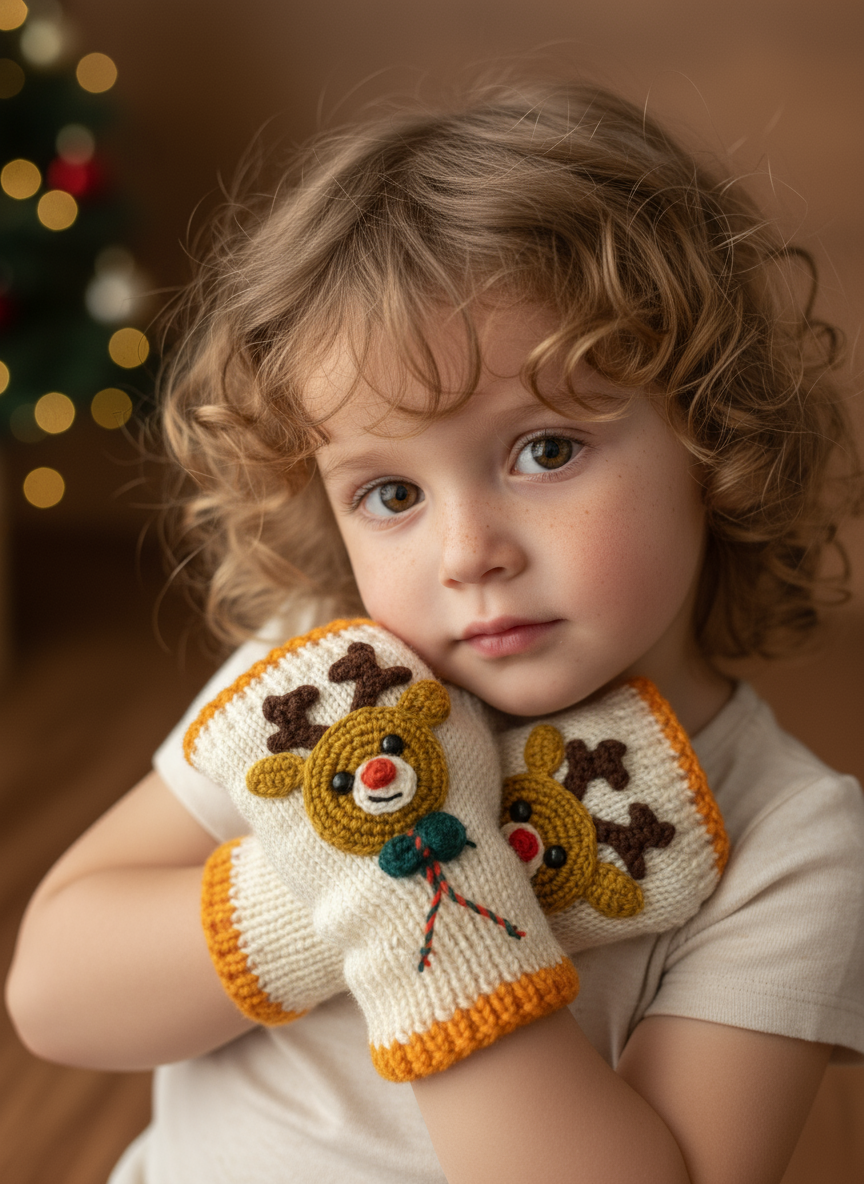 Handmade Kids’ Mittens | Reindeer Design