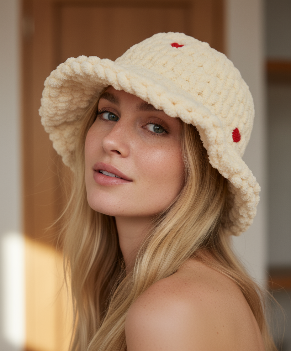 Handmade Puffy Crochet Hat | Cream