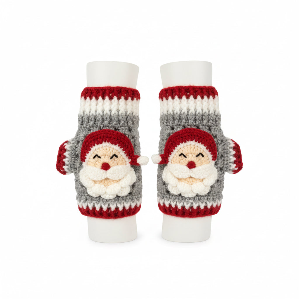 Handmade Kids Crochet Gloves | Santa Design