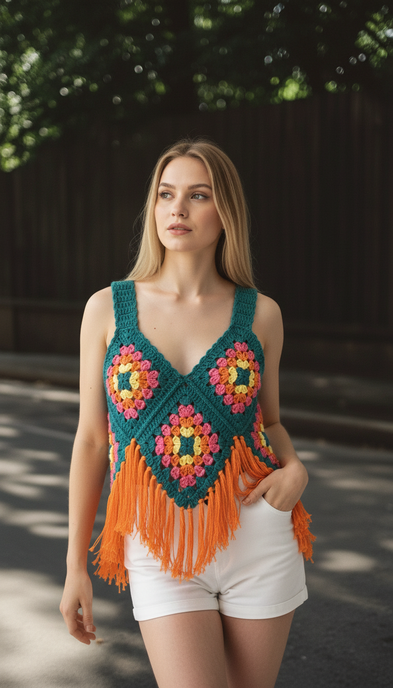 Handmade Crochet Crop Top | Vibrant Boho Style