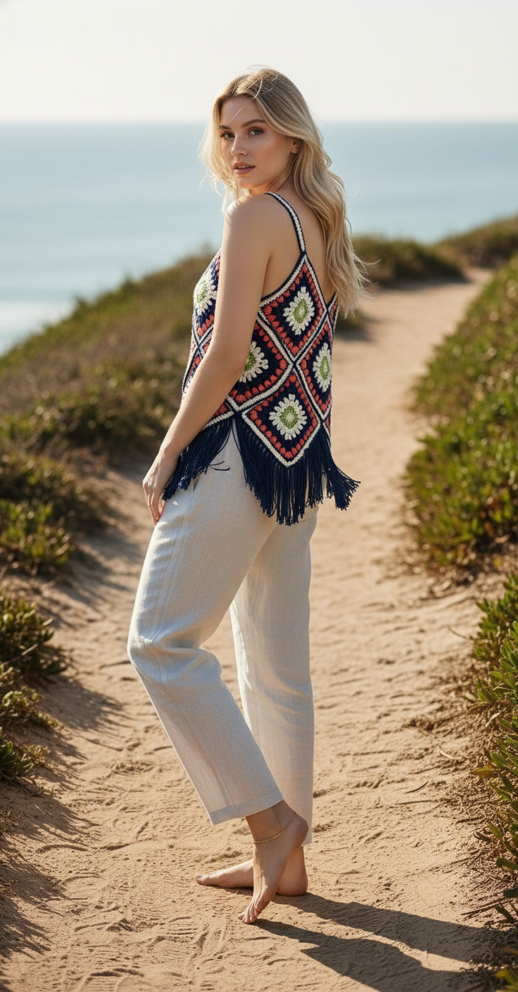 Handmade Crochet Crop Top | Bohemian Motif Design