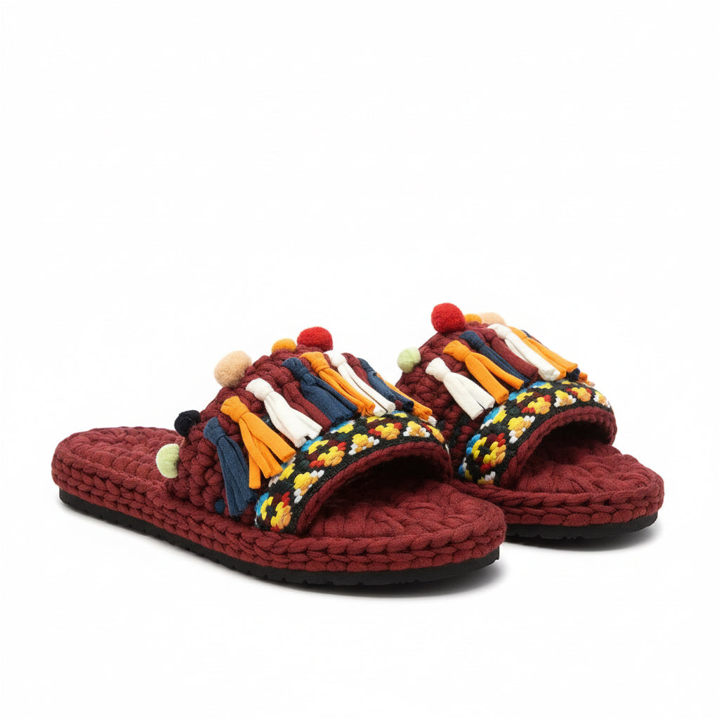 Handmade Sandals | Colorful Tassel & Pom-Pom Details