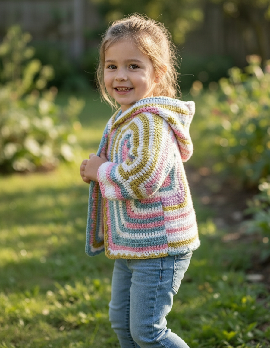Handmade Crochet Hooded Cardigan for Kids