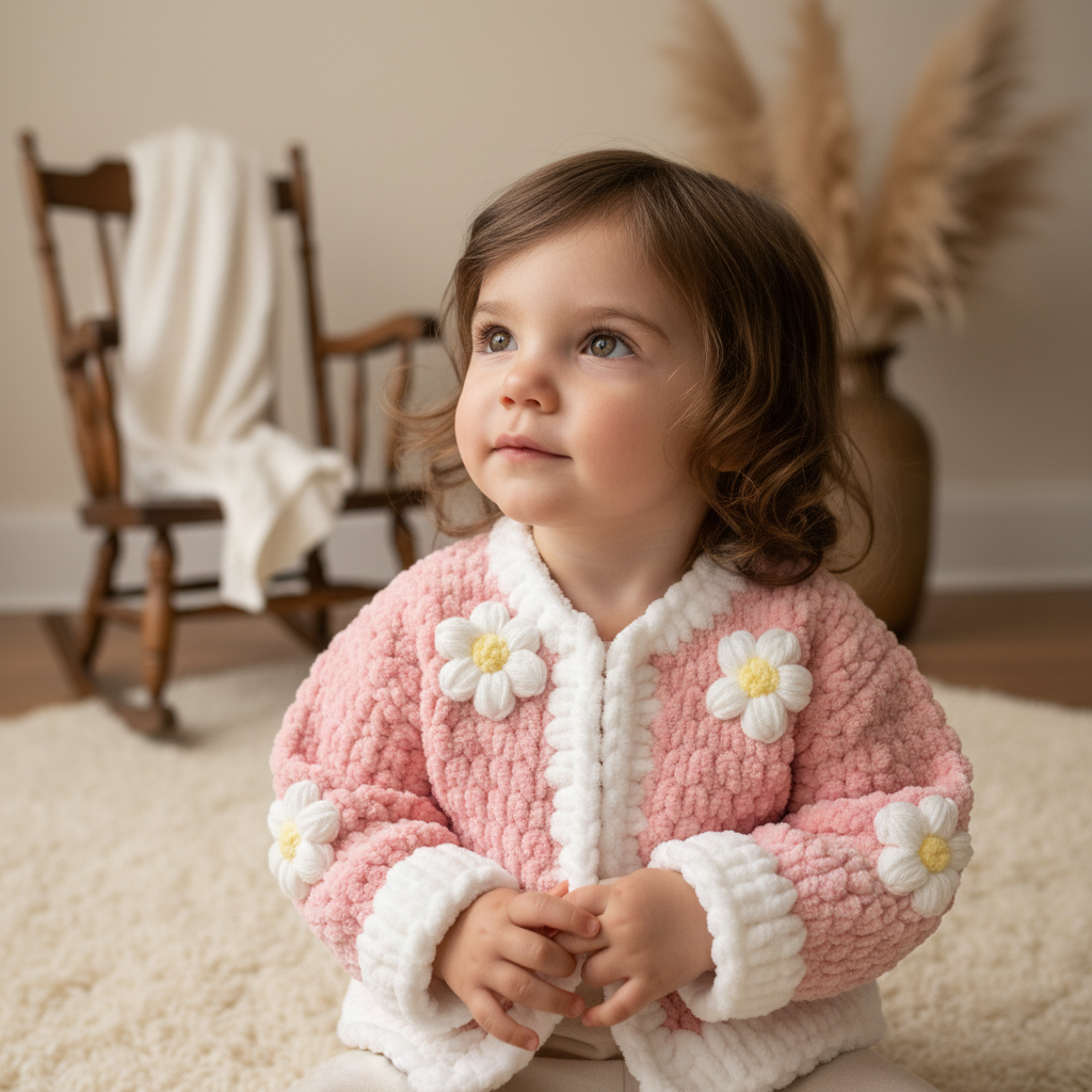 Handmade Crochet Kids Cardigan | Floral Design
