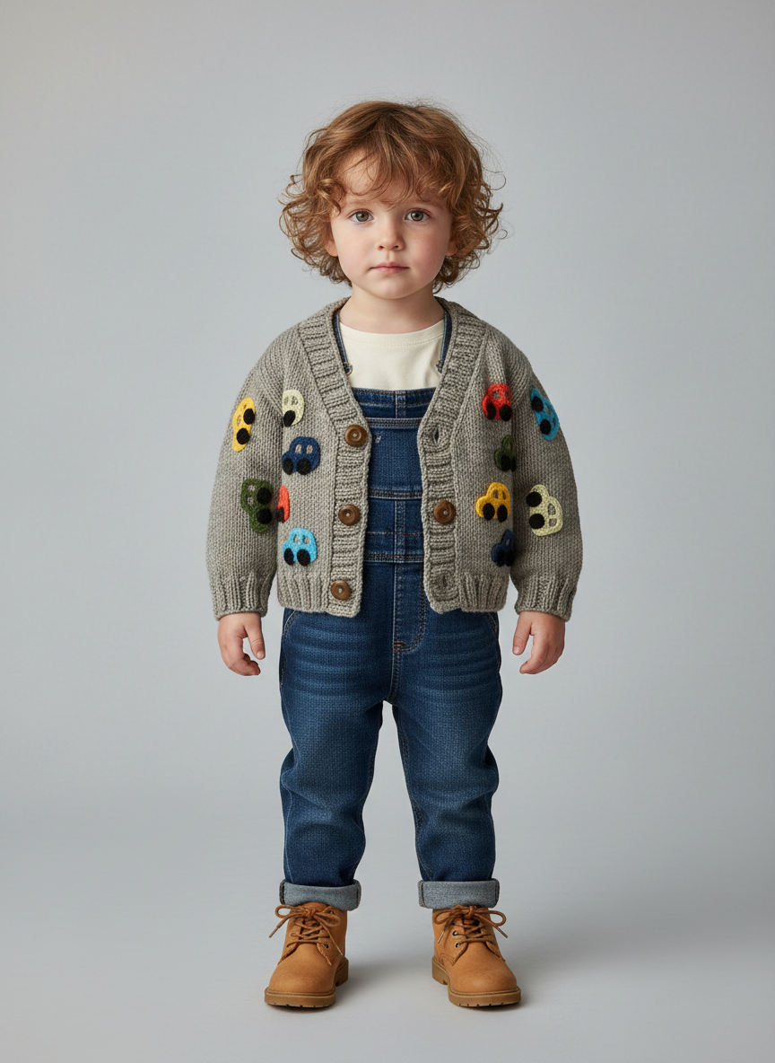 Handmade Car Motif Knit Cardigan