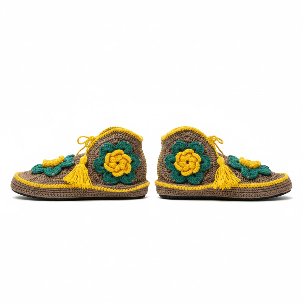 Handmade Crochet Home Booties | Floral Design
