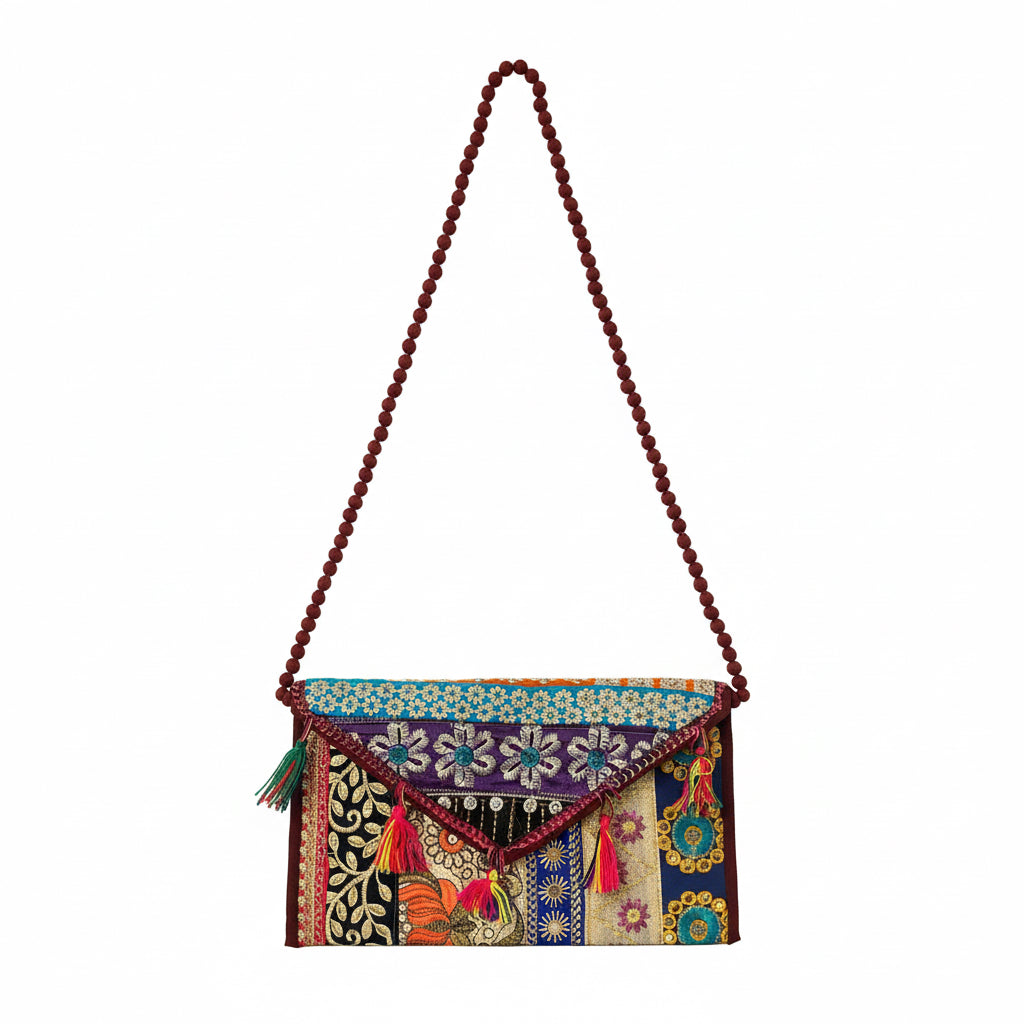 Authentic Handmade Bag | Ethnic Pattern | Colorful Tassel Detail
