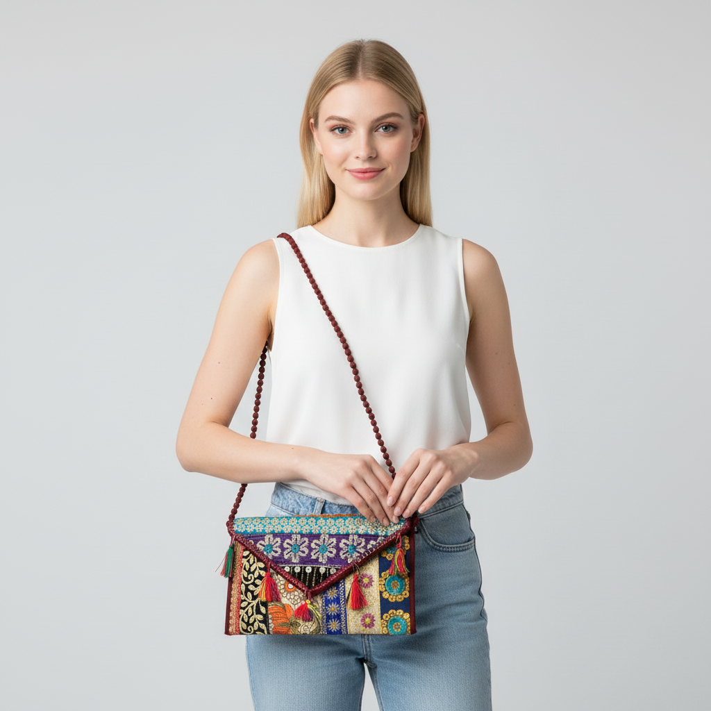 Authentic Handmade Bag | Ethnic Pattern | Colorful Tassel Detail