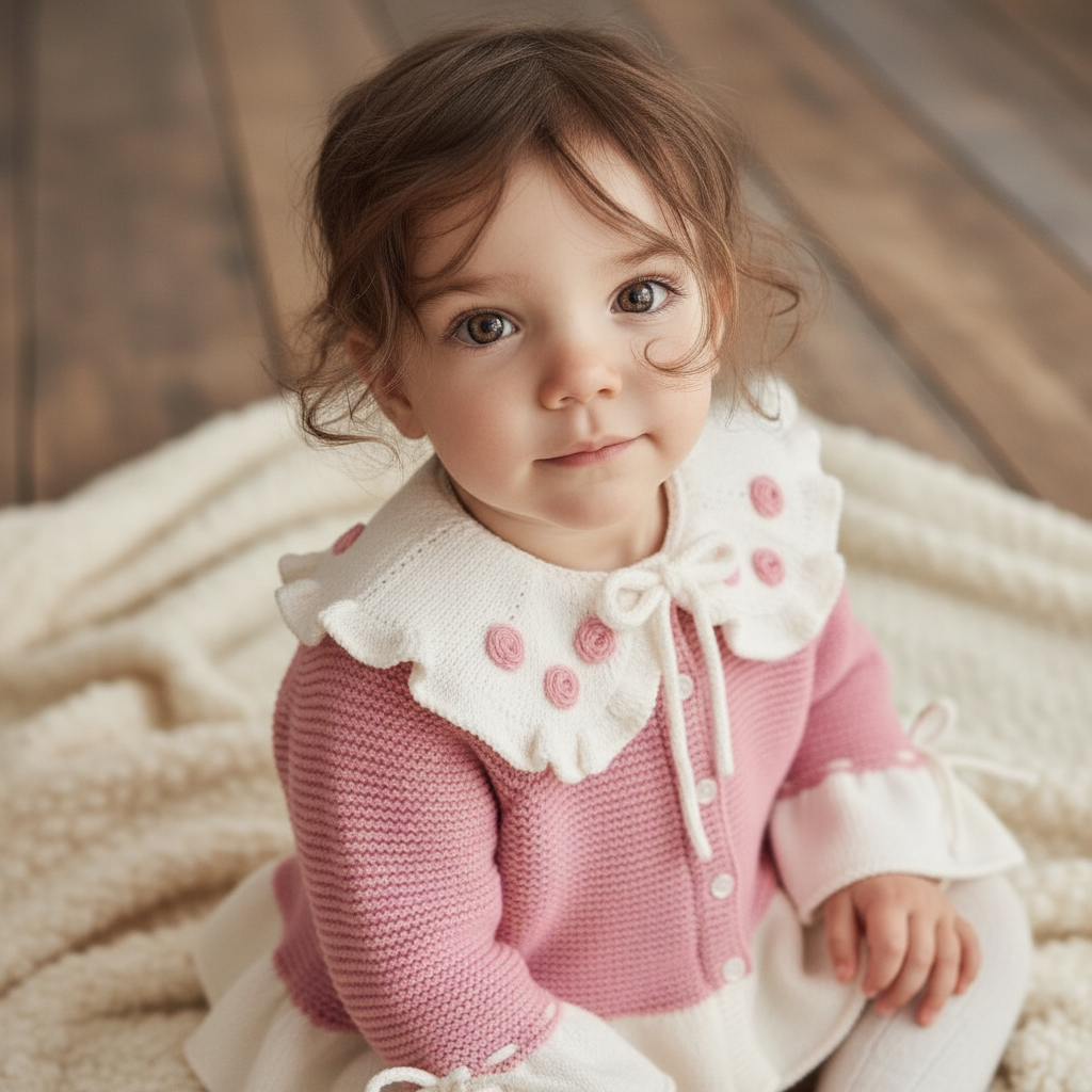 Handmade Knitted Baby Cardigan | Ruffle & Ribbon Details