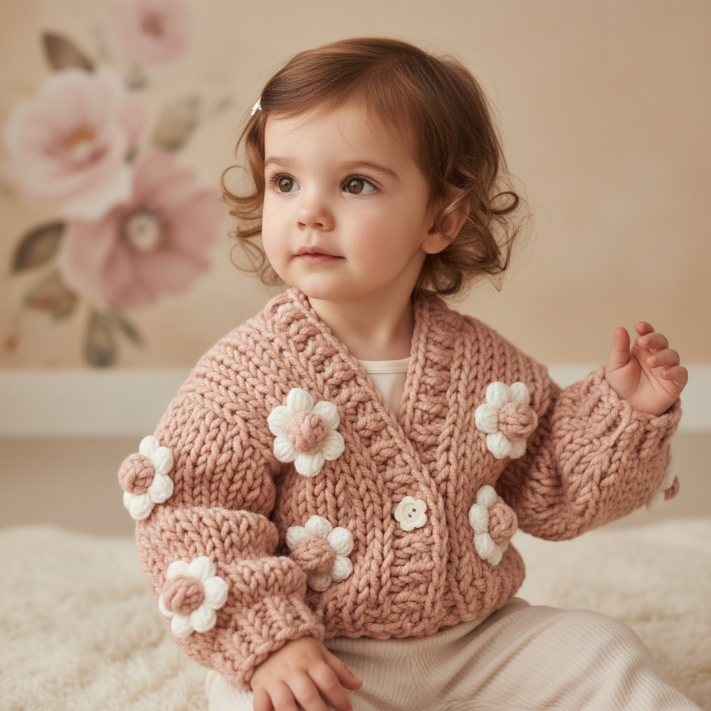 Handmade Crochet Baby Cardigan with Flower Details