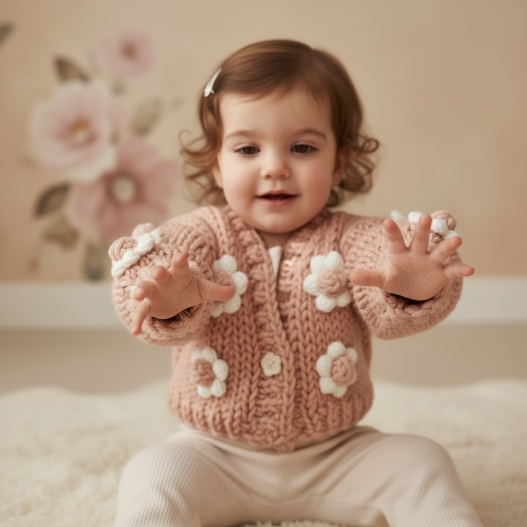 Handmade Crochet Baby Cardigan with Flower Details