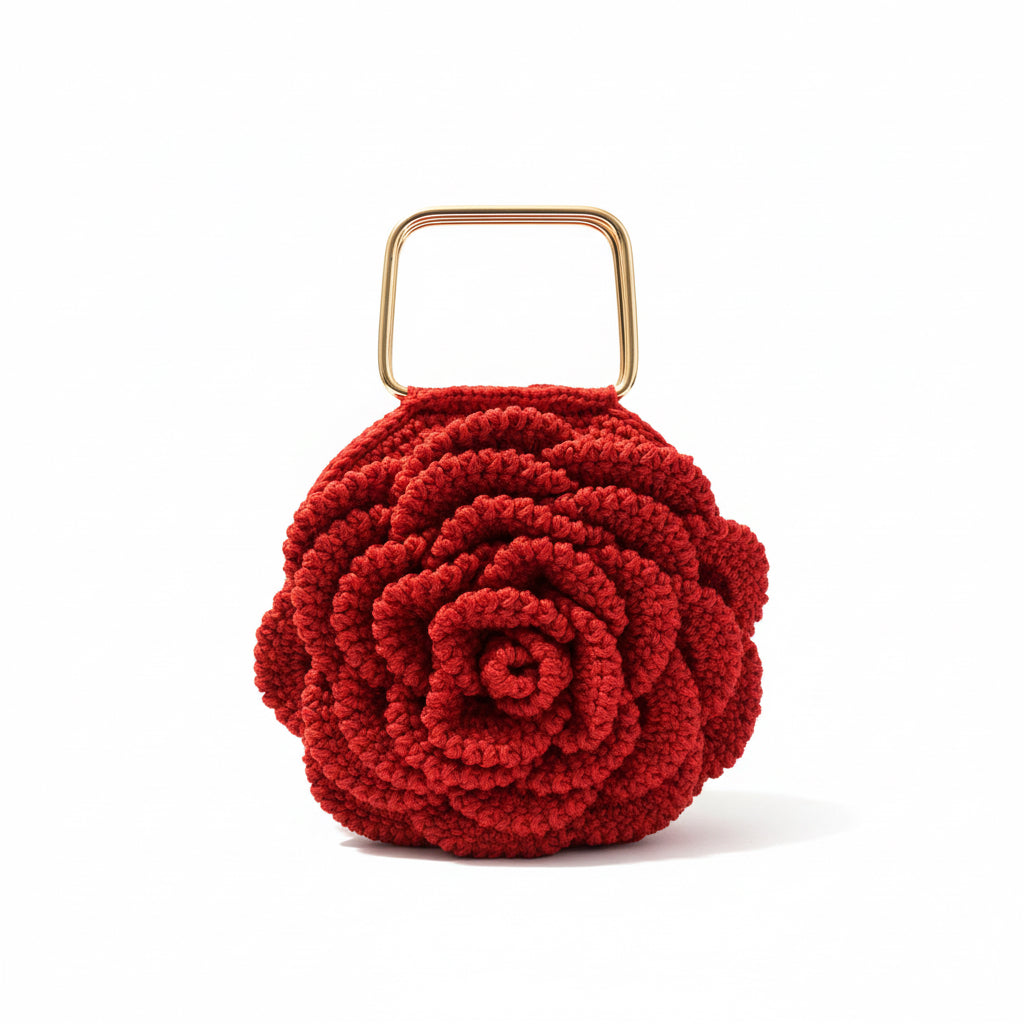 Handmade Crochet Mini Bag – Red Rose