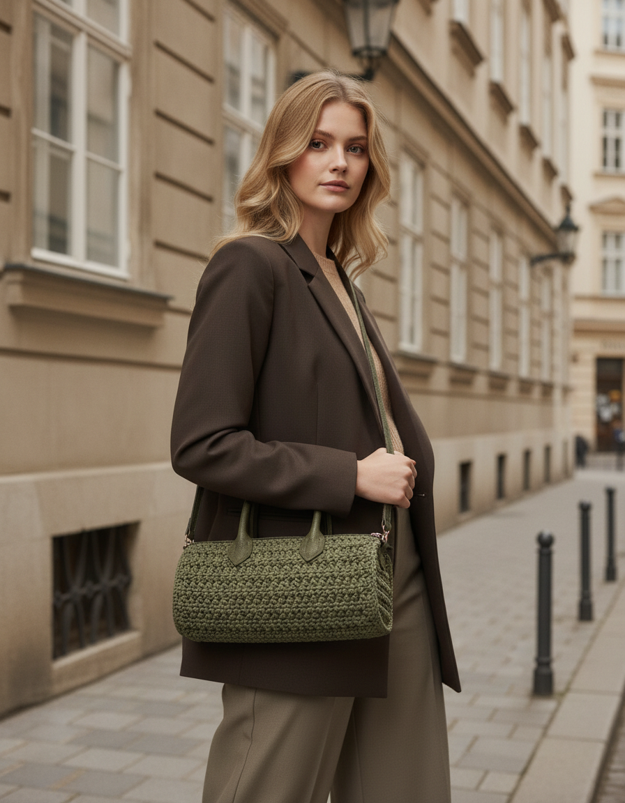 Handmade Crochet Bag – Khaki Green