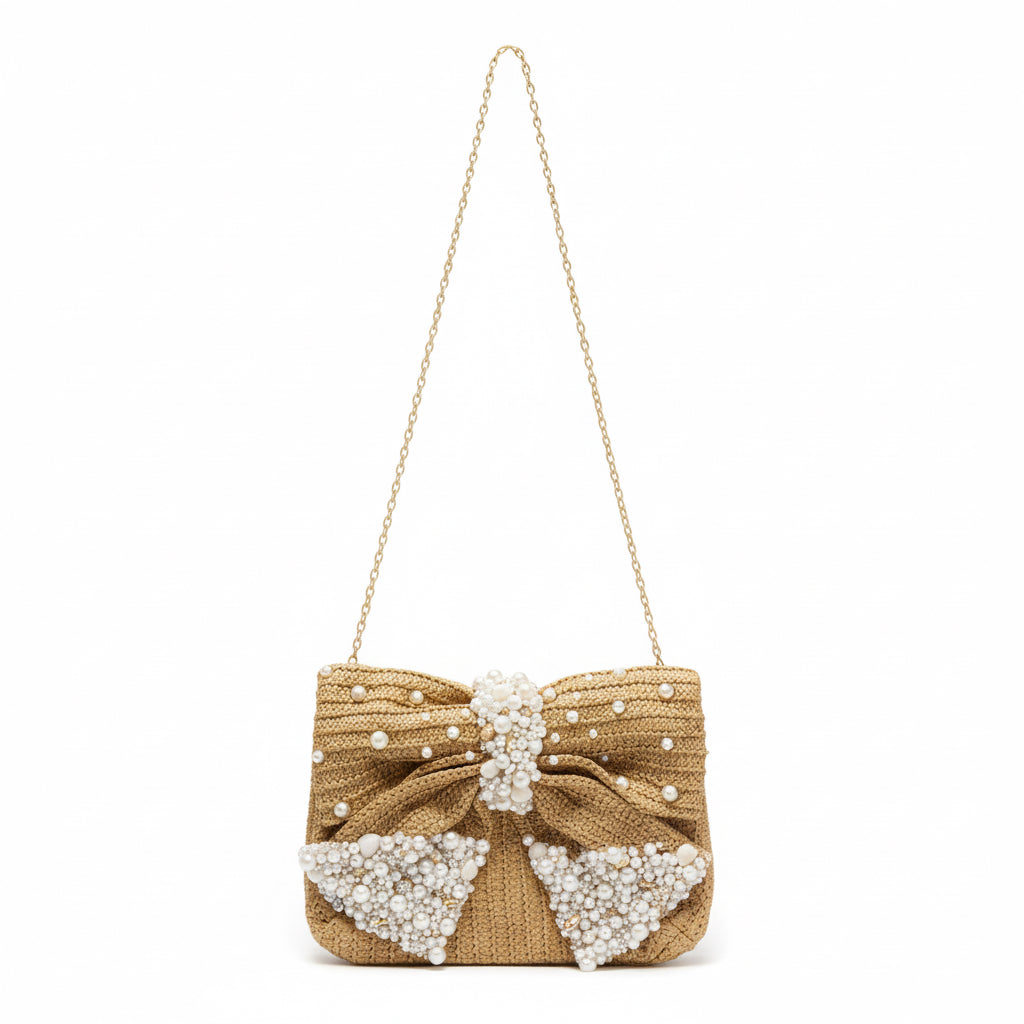 Handmade Pearl and Seashell Beaded Crochet Shoulder Bag