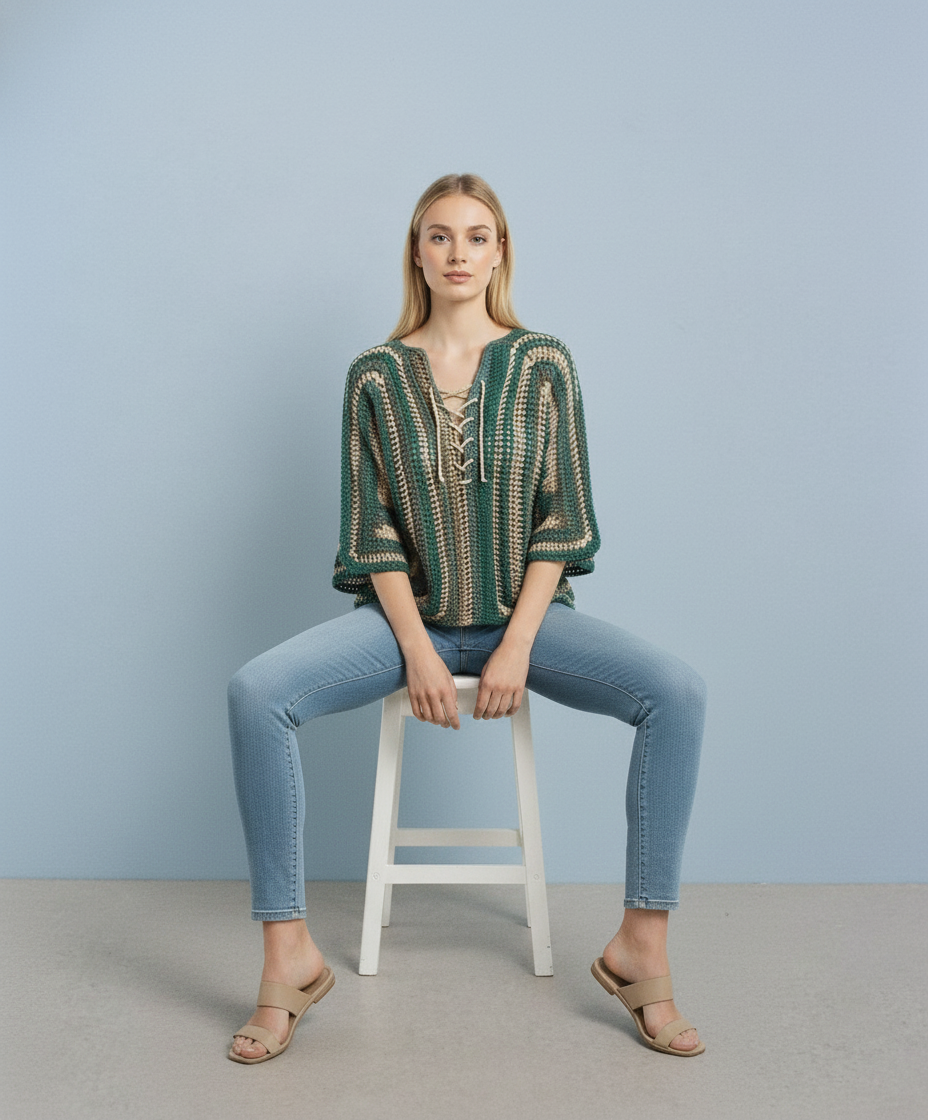 Handmade Crochet Lace-Up Top