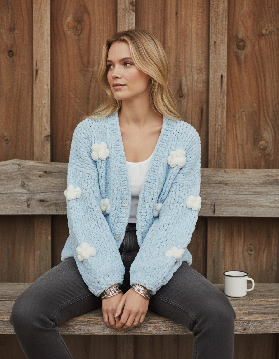 Blue Crop Puffy Cardigan