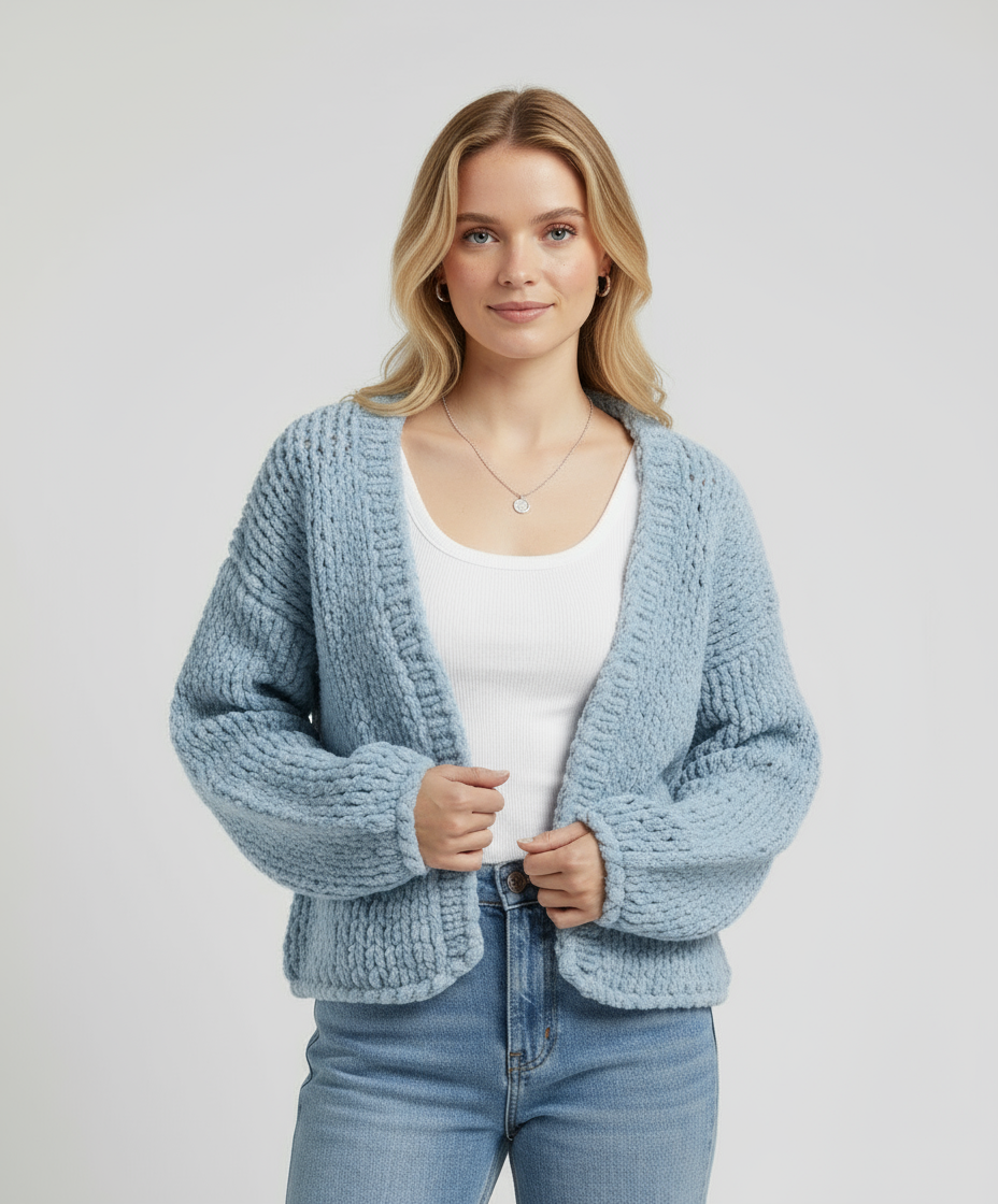 Hand Knitted Crop Cardigan | Soft Blue