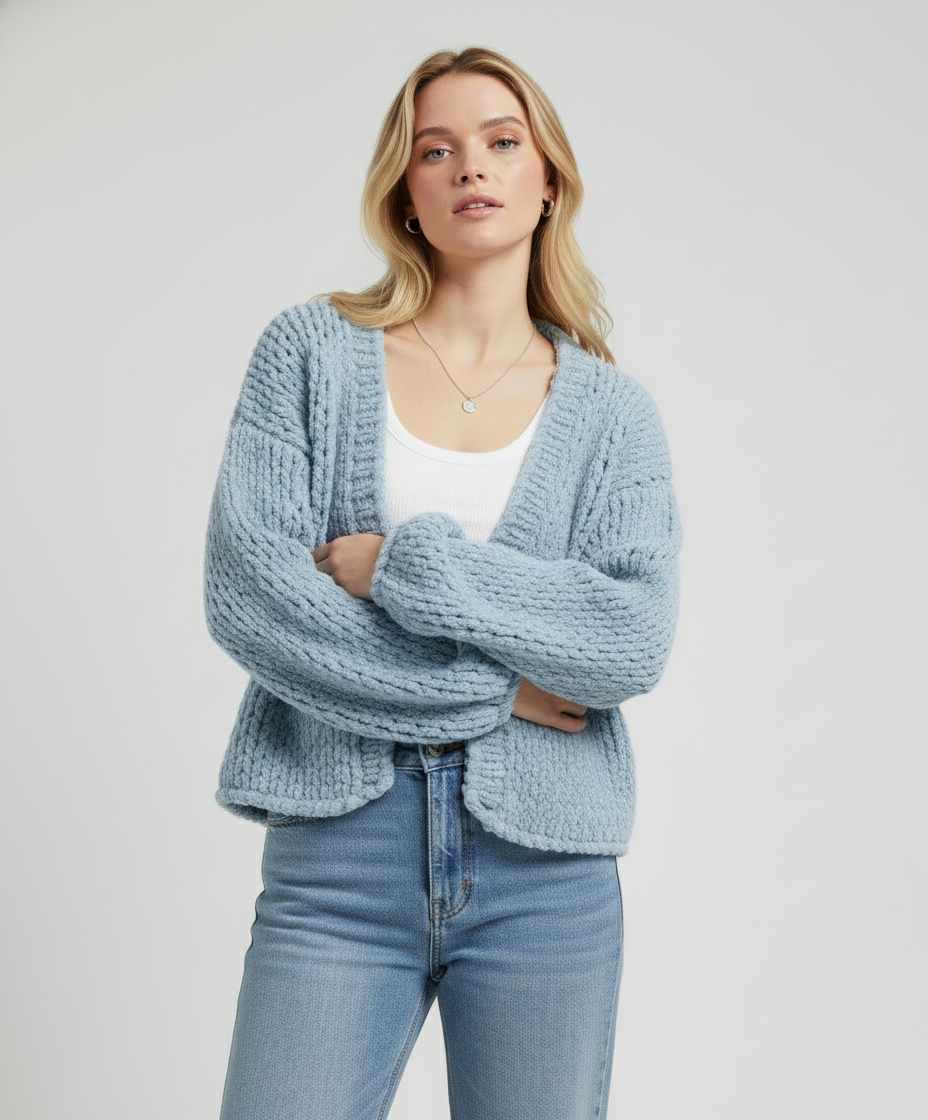 Hand Knitted Crop Cardigan | Soft Blue