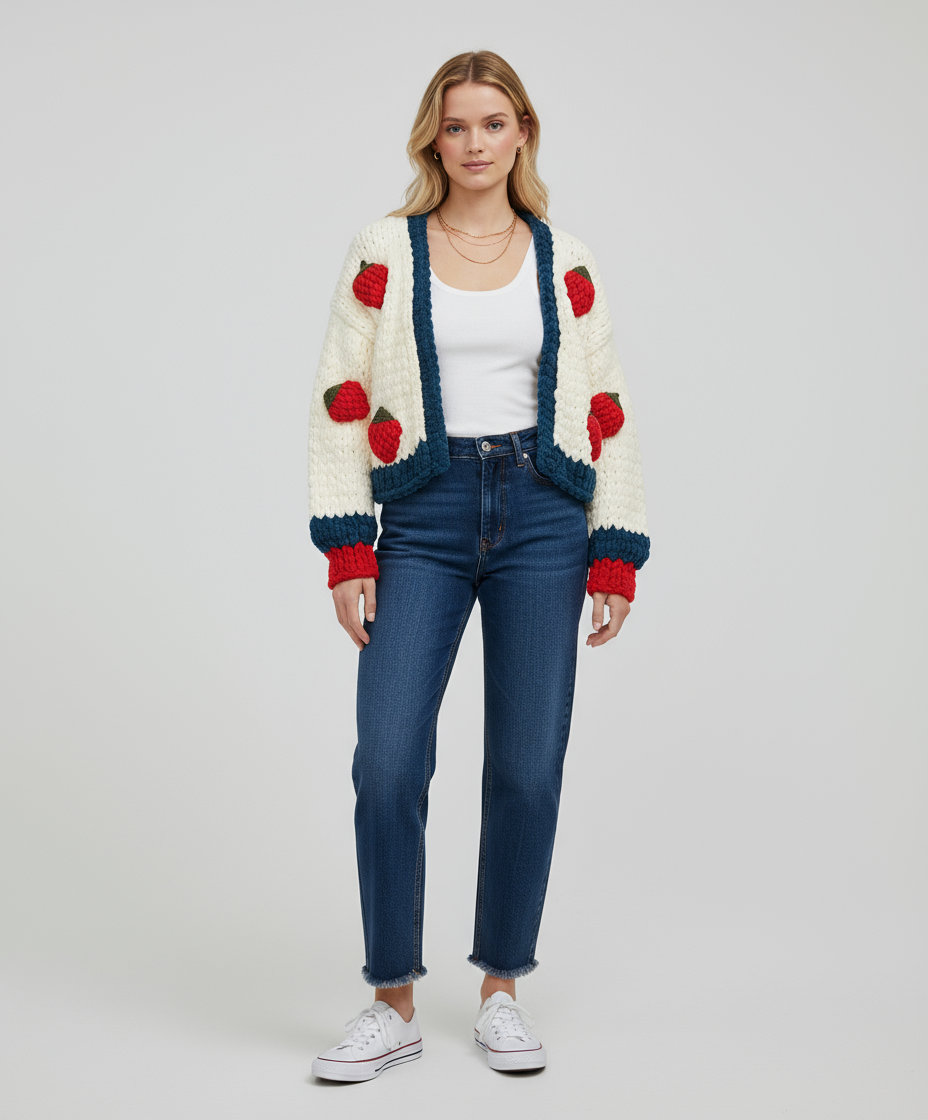 Hand-Knitted Strawberry Crop Cardigan