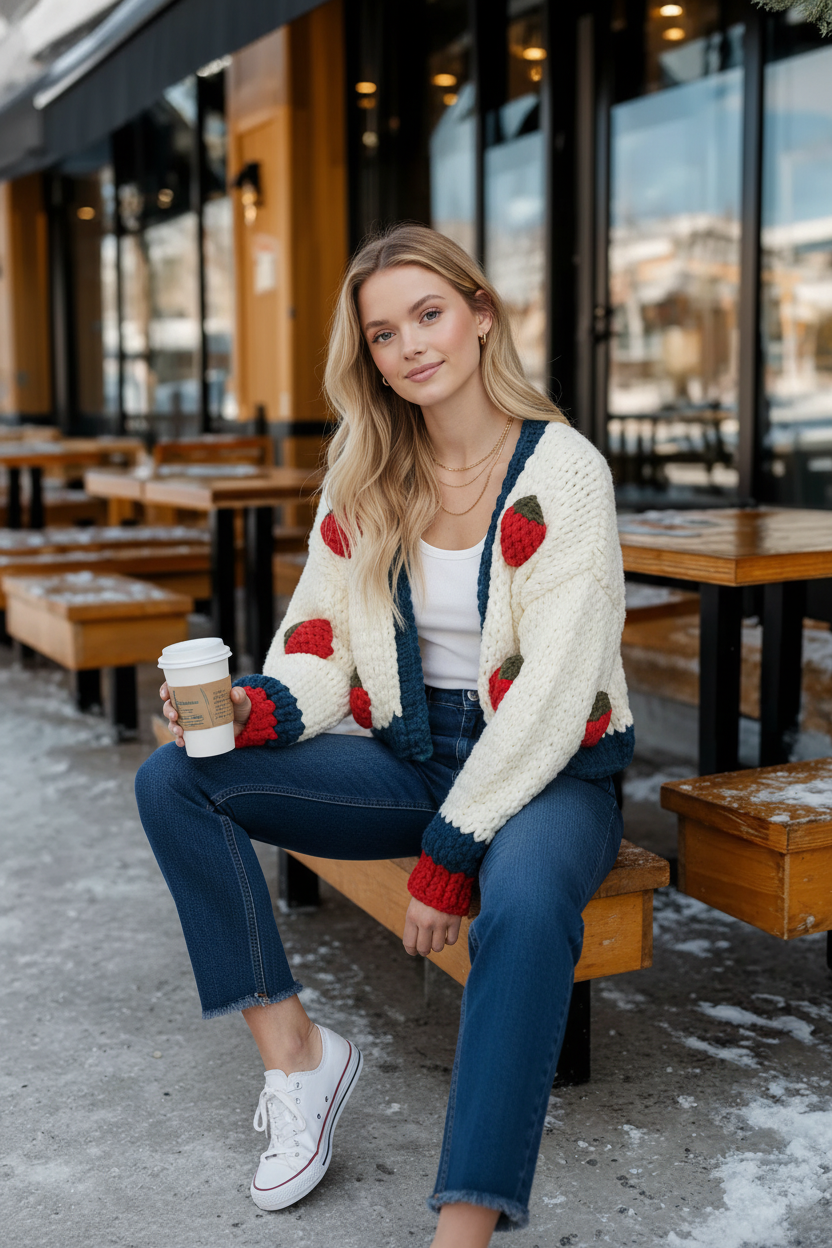 Hand-Knitted Strawberry Crop Cardigan