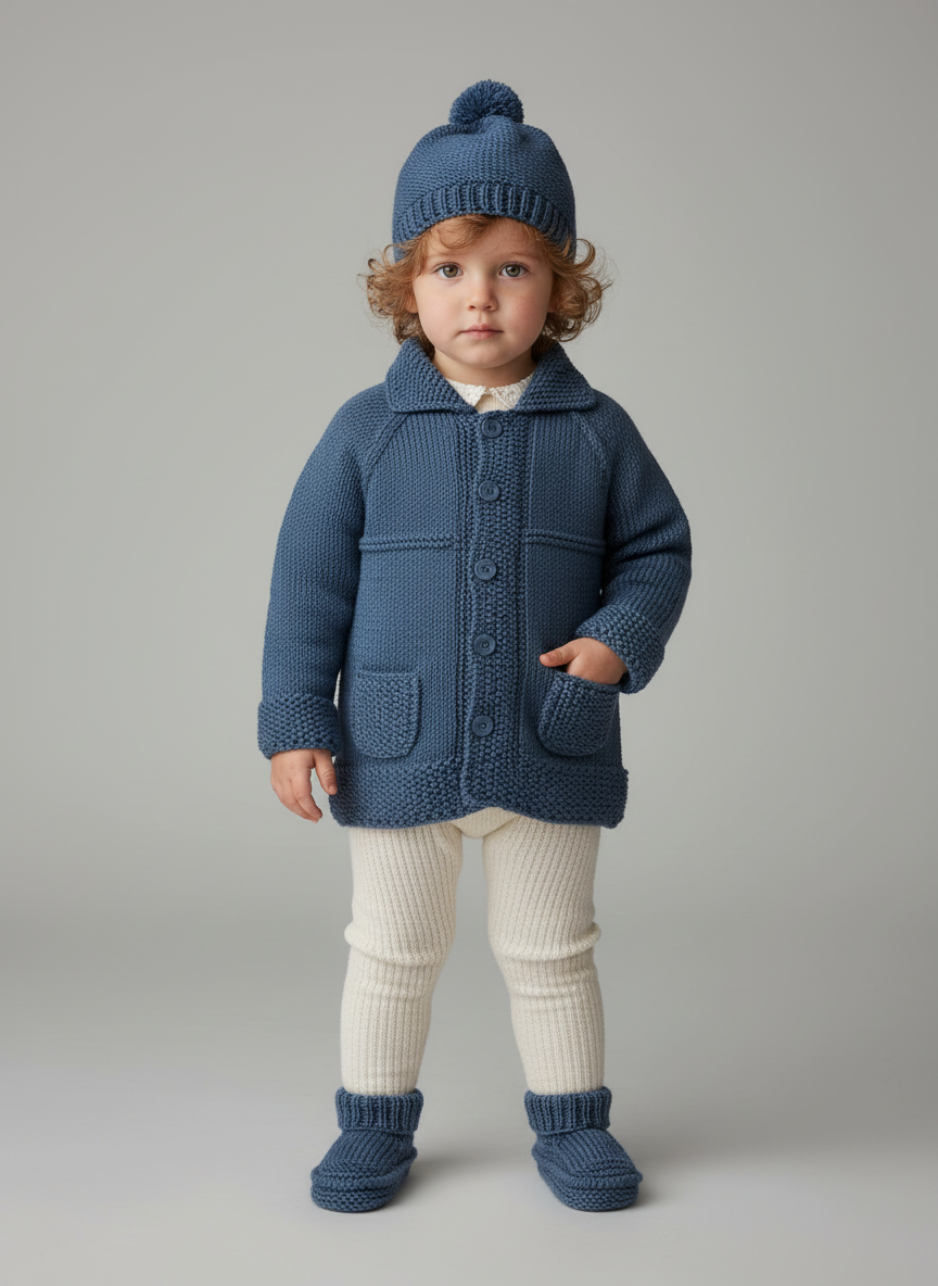 Handmade Knit Cardigan, Hat and Booties Set