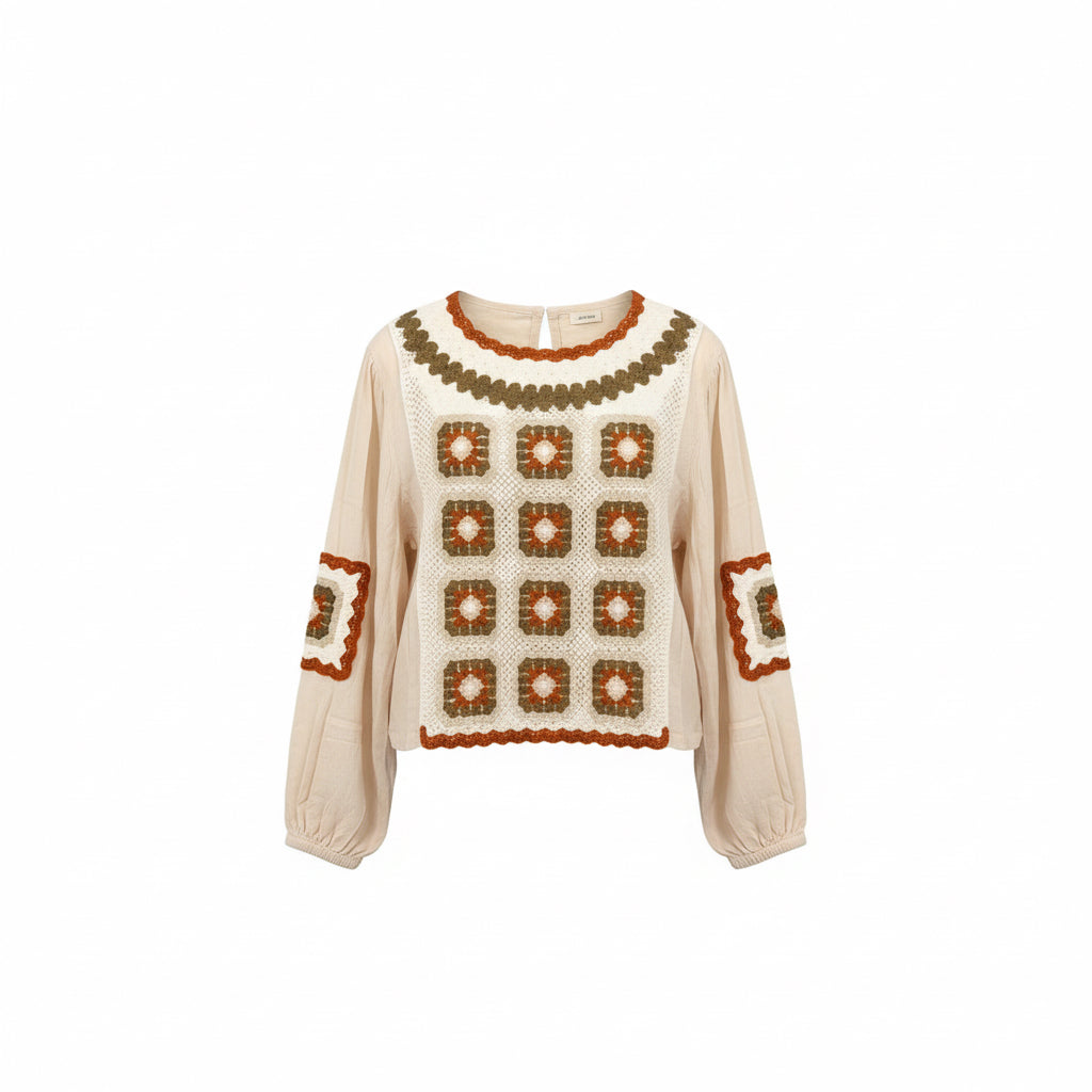 Handcrafted Woven Blouse with Crochet Details
