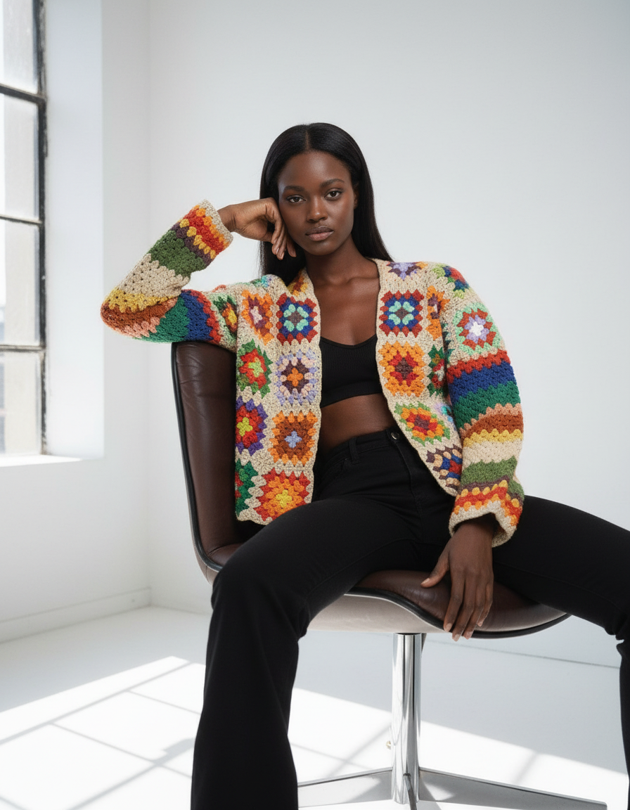 Handmade Crochet Cardigan | Colorful Boho Vintage Style