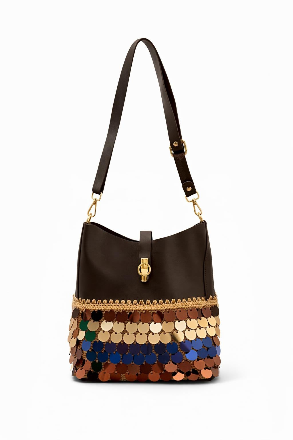 Handmade Leather Shoulder Bag with Sequin Details
