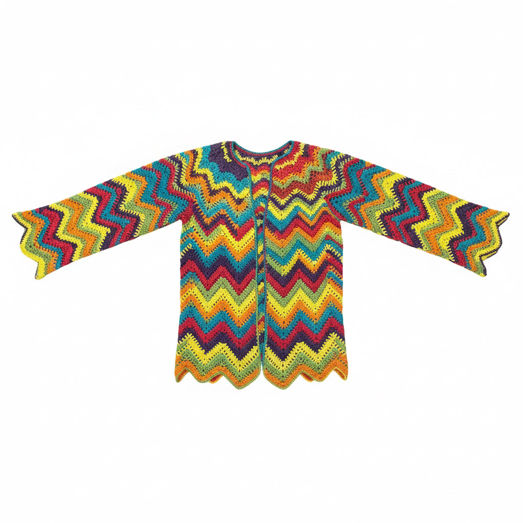 Renkli Zigzag Örgü Hırka