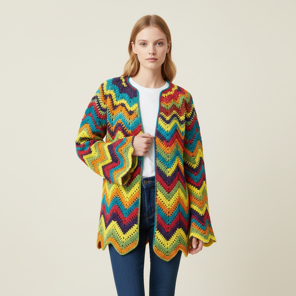 Colorful Zigzag Crochet Cardigan
