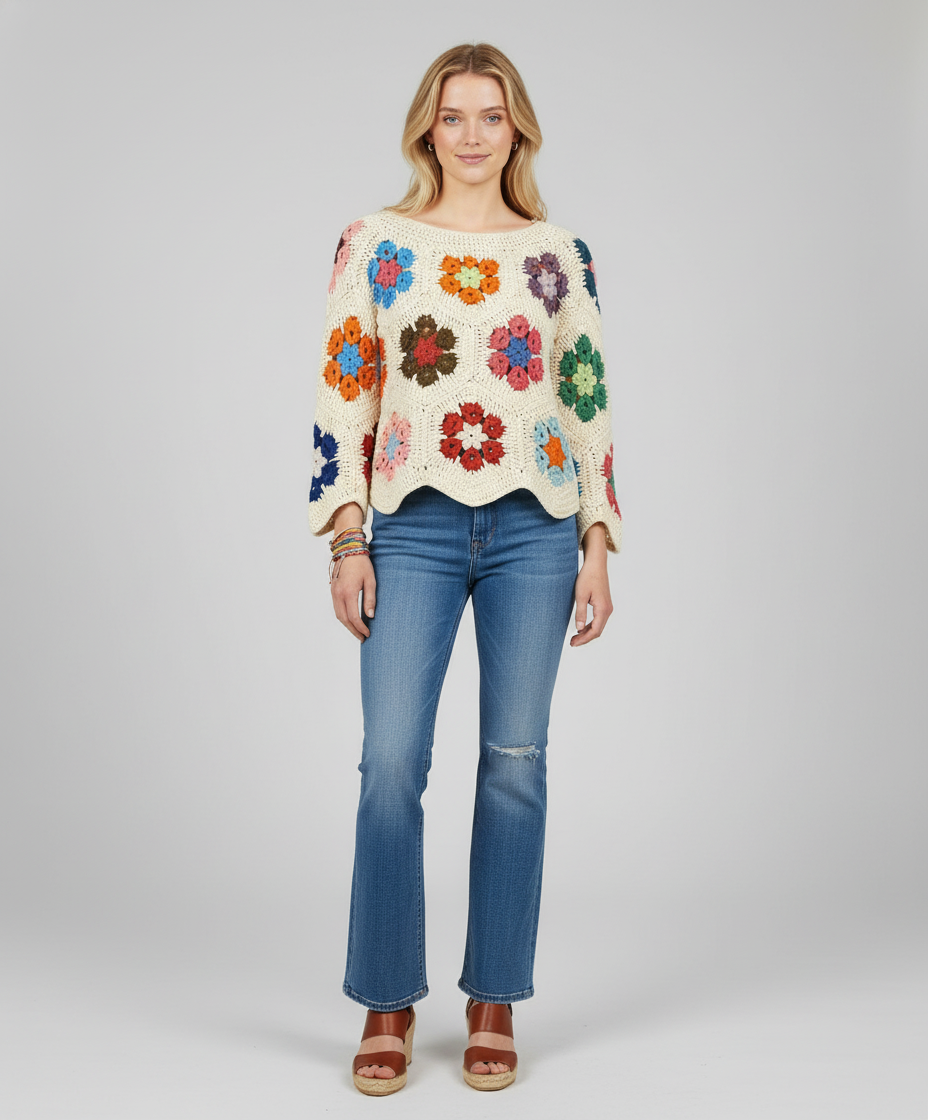 Handmade Crochet Blouse with Floral Motifs