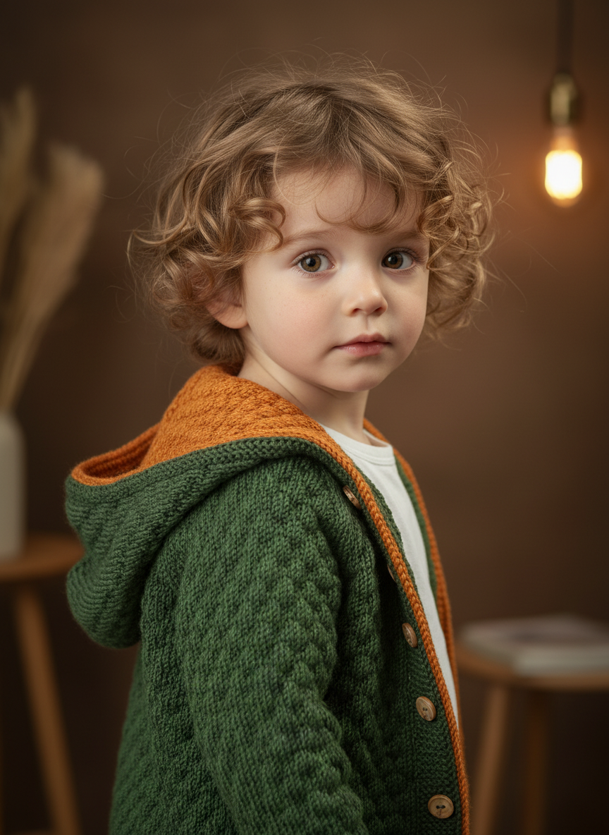 Reversible Handmade Hooded Baby Jacket | Green & Orange
